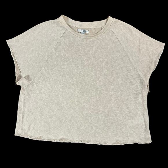 Amuse Society Crop Top Sz S Raglan Sleeve Boxy Fit Beige Raw Hem Coastal Fleur - Picture 1 of 16
